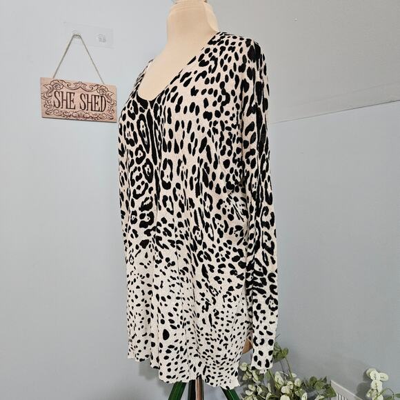 Ellison Tunic Sweater Linen Blend Animal Print V Neck Oversized Leopard Knit S - Picture 6 of 14